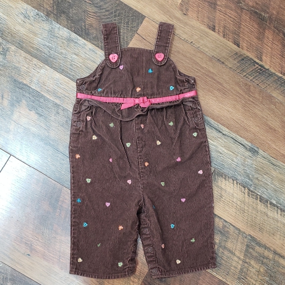 Gymboree Brown Corduroy Overalls With Embroidered Hearts, Size 3-6 Months